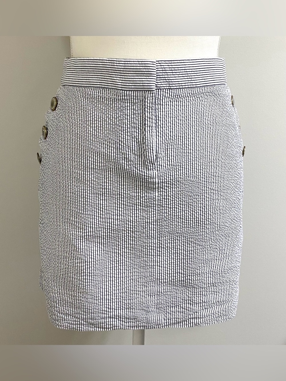J Crew Womens 6 Navy Blue White Stripe Skirt Boho Y2K Summer Fisherman Preppy - Picture 13 of 13